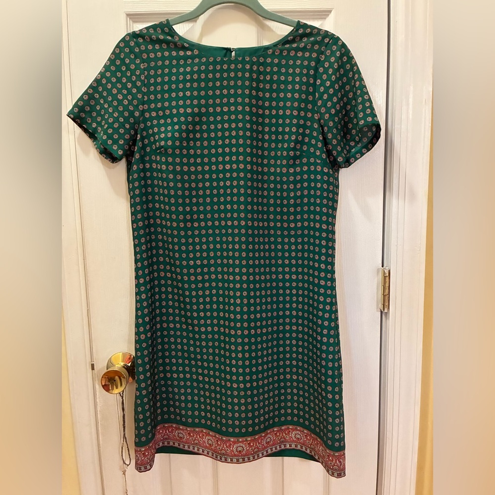 J. Crew Green Patterned Mini Dress